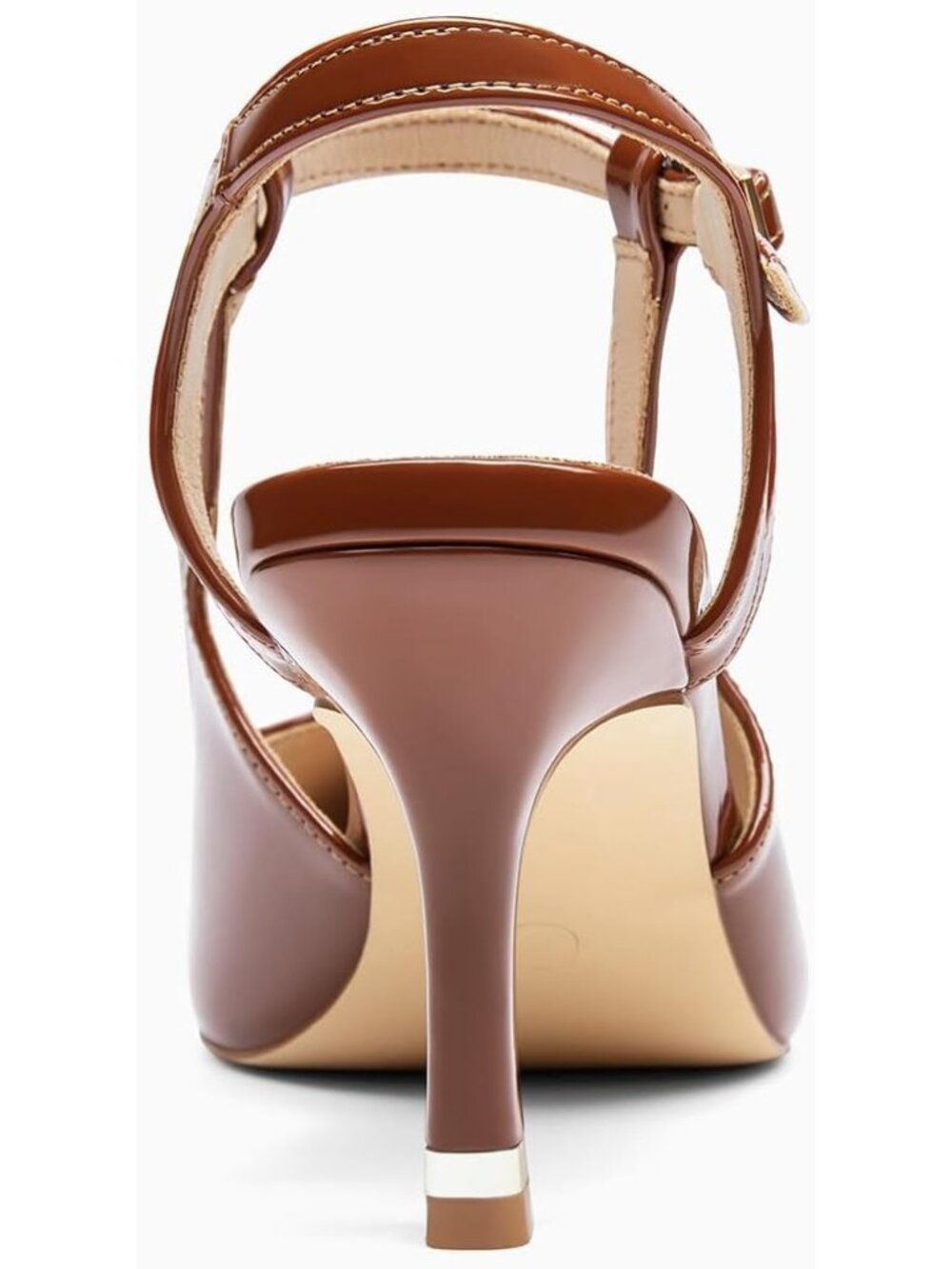 Women's Brown High Heel Pointed Toe Ankle Strap Pumps Patent Leather Dress Shoes - Picture 3 of 5